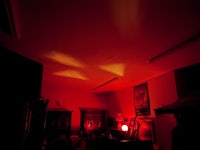 a red light in a dark room